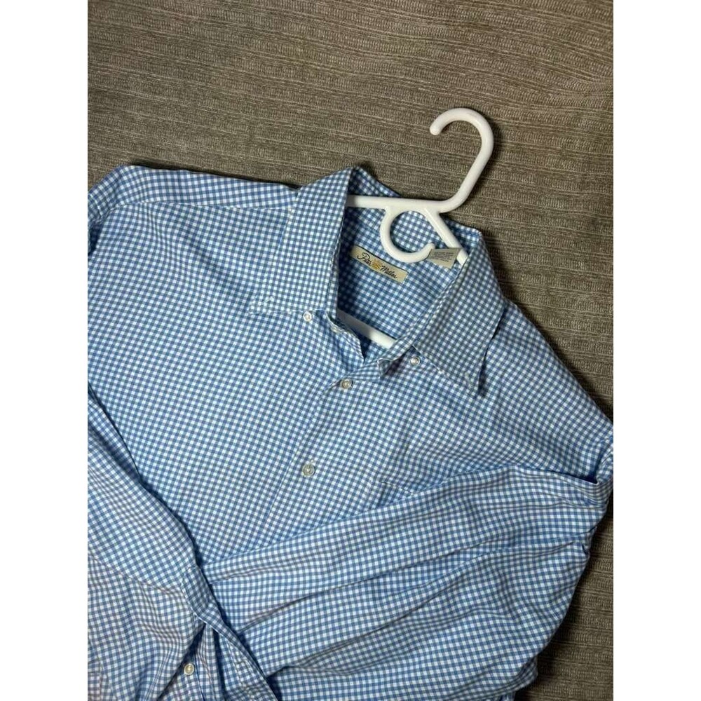 Peter Millar Button Down Shirt Men's XL Checkered Blue White Long Sleeves Cotton